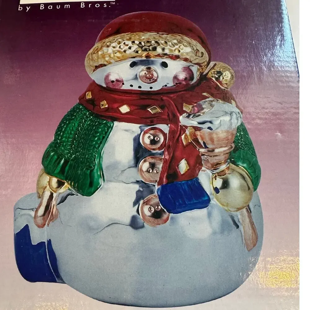 New Style Eyes by Baum Bros Metallic Snowman Candy Jar Christmas Collection